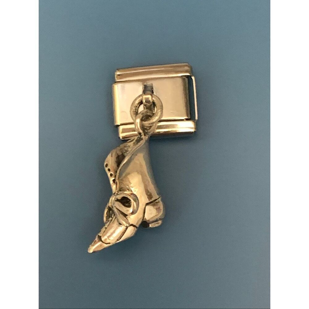 .925āSterling Silver Vintage Shoe Charm on Stainless Steel Italian Charm
